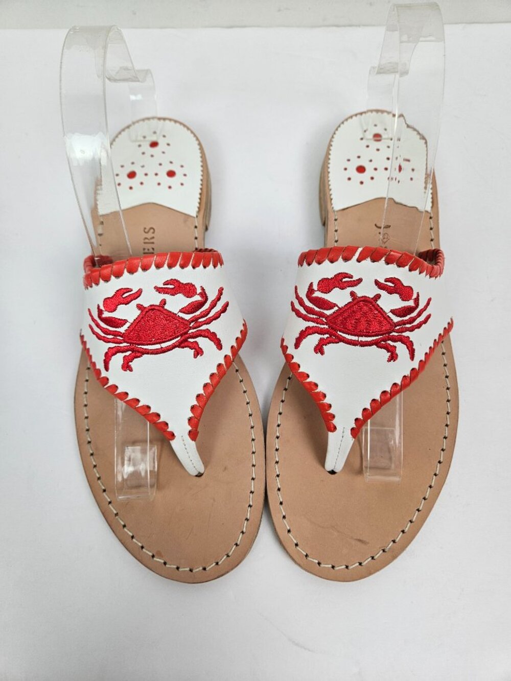 Jack Rogers Red/White Leather Embroidered Crab Sandal 10 - Picture 8 of 14